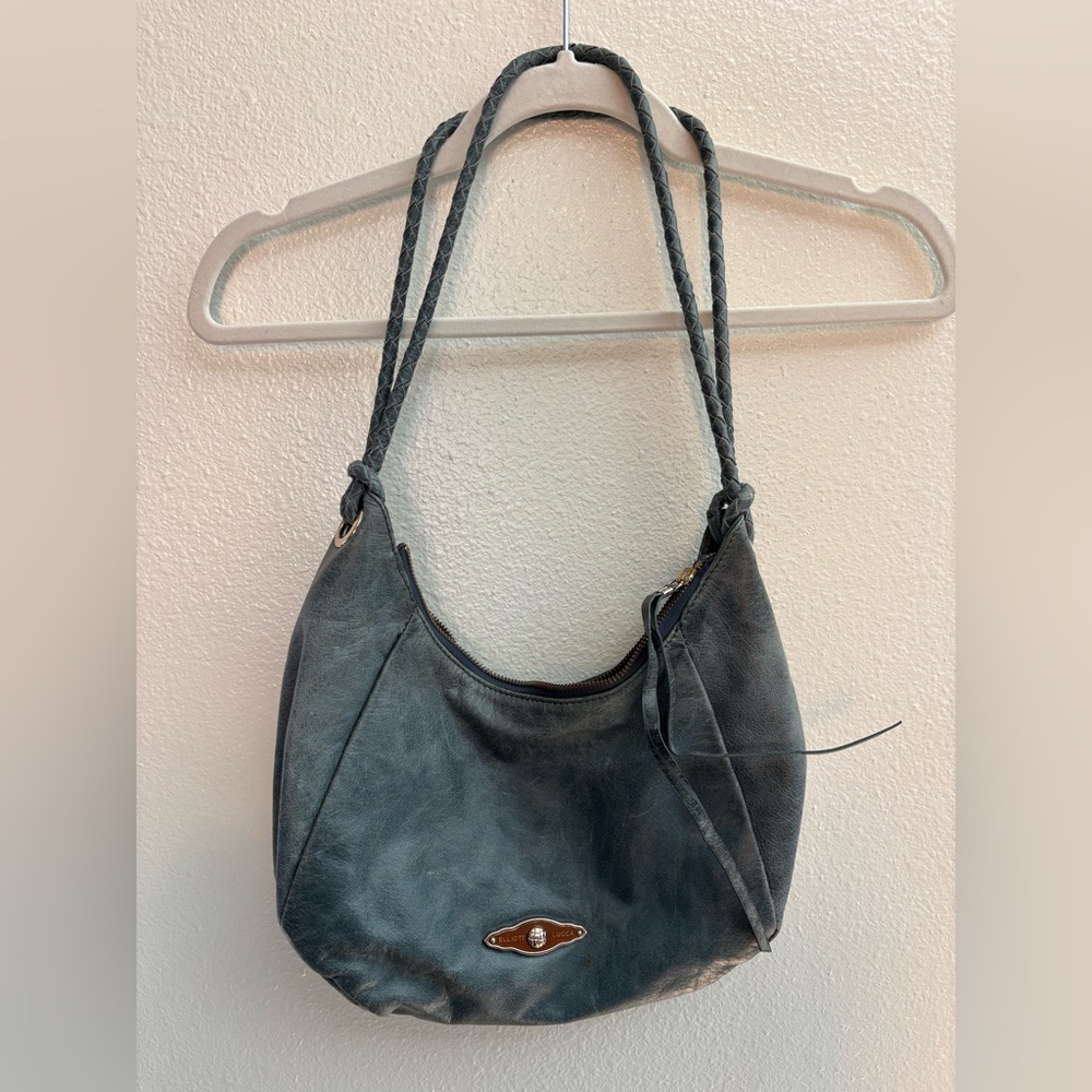 Elliott Lucca Blue Gray Double strap Leather Shoulder Bag